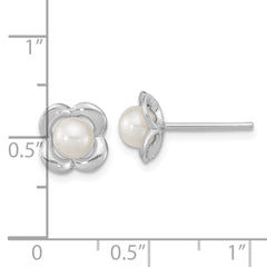 QE15731 Sterling Silver RH-plated Polished FWC Pearl Flower Post Earrings