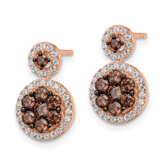 QE15738 Sterling Silver Rose-tone Black Rhodium-plated CZ Fancy Post Earrings