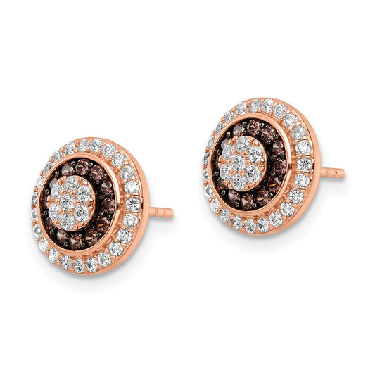 QE15739 Sterling Silver Rose-tone Black Rhodium-plated CZ Fancy Post Earrings