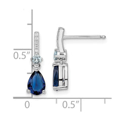 QE15742 Sterling Silver Rhodium-plated CZ and Blue Glass Post Dangle Earrings