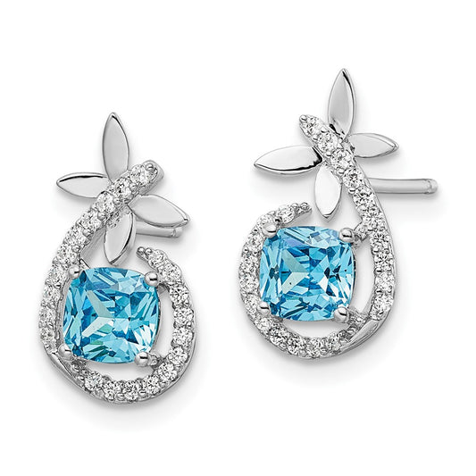 QE15743 Sterling Silver Rhodium plated Blue & White CZ  Butterfly Post Earrings