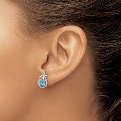 QE15743 Sterling Silver Rhodium plated Blue & White CZ  Butterfly Post Earrings