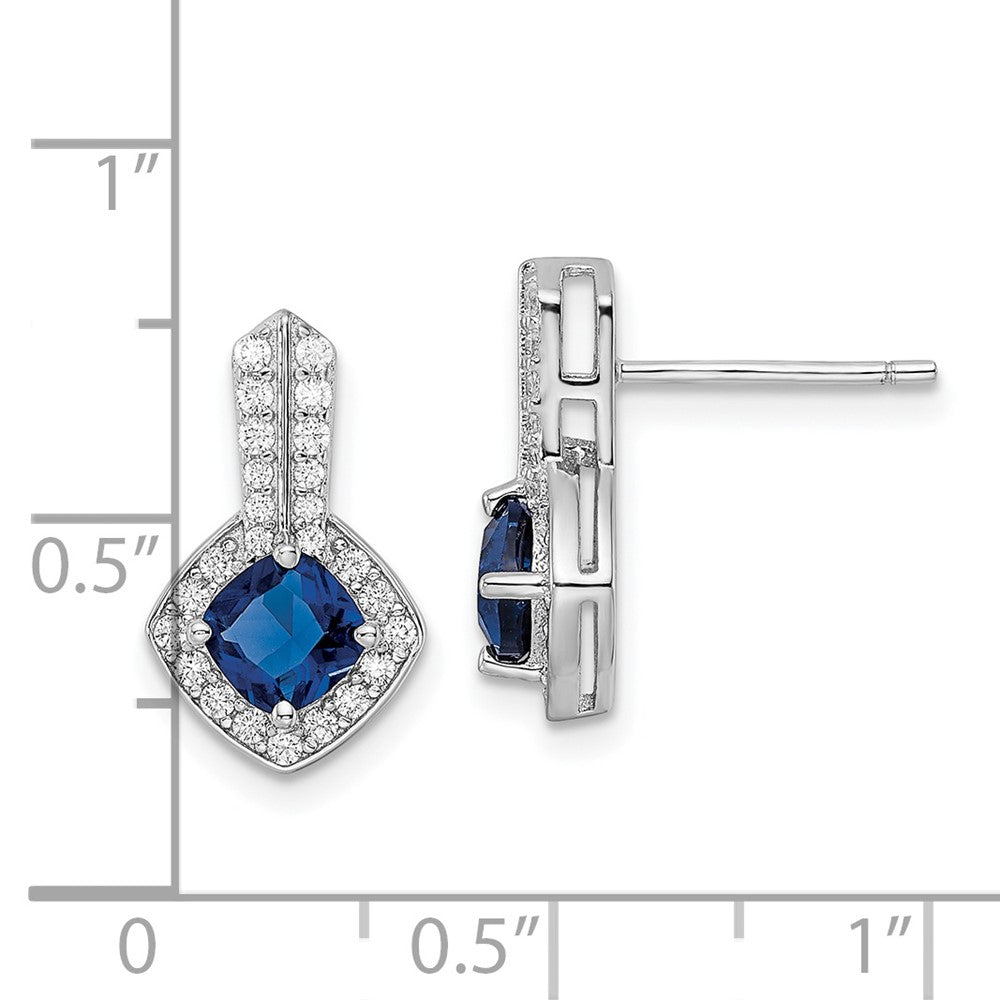 QE15745 Sterling Silver Rhodium-plated CZ and Blue Glass Post Earrings