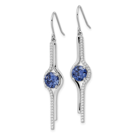 QE15753 Sterling Silver Rhodium-plated Blue and Clear CZ Dangle Earrings