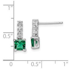 QE15757 Sterling Silver Polished Rhodium-plated Green/Clear CZ Post Dangle Earrings