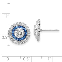 QE15765 Sterling Silver Rhodium-plated Polished Blue & White CZ Round Post Earrings
