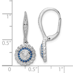 QE15766 Sterling Silver Rhodium-plated Polished Blue & White CZ Leverback Earrings