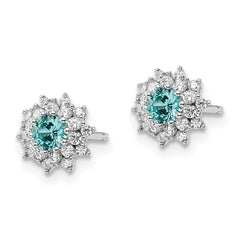 QE15768 Sterling Silver Rhodium plated Teal & White CZ Post Earrings