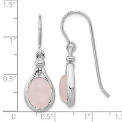 QE15774 Sterling Silver RH-plated Rose Quartz Oval Dangle Earrings