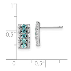 QE15776 Sterling Silver Rhodium plated Aqua & White CZ Post Earrings