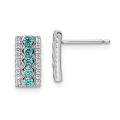 QE15776 Sterling Silver Rhodium plated Aqua & White CZ Post Earrings