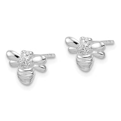 QE15780 Sterling Silver Rhodium-plated Polished CZ Bumble Bee Post Earrings