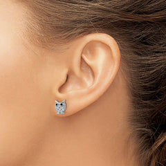 QE15782 Sterling Silver Rhodium-plated Black & White CZ Owl Post Earrings