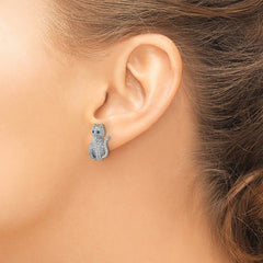 QE15788 Sterling Silver Rhodium-plated Polished Green & White CZ Cat Post Earrings