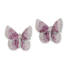QE15790 Sterling Silver Rhodium-plated Polished Pink CZ Butterfly Post Earrings
