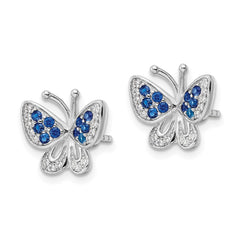QE15792 Sterling Silver Rhodium-plated Blue & White CZ Butterfly Post Earrings