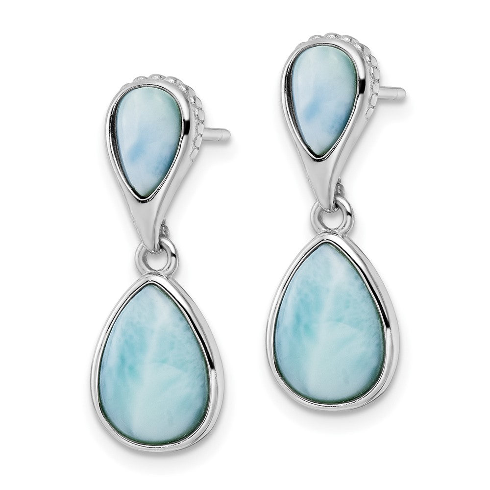 QE15798 Sterling Silver Rhodium-plated Polished Pear Shape Larimar Dangle Earrings