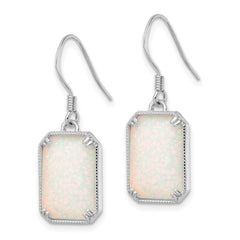 QE15801 Sterling Silver RH-plated White Created Opal Beaded Border Earrings
