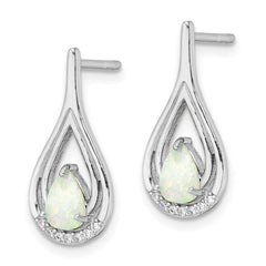 QE15803 Sterling Silver RH-plated Pear Shape White Created Opal CZ Post Earrings