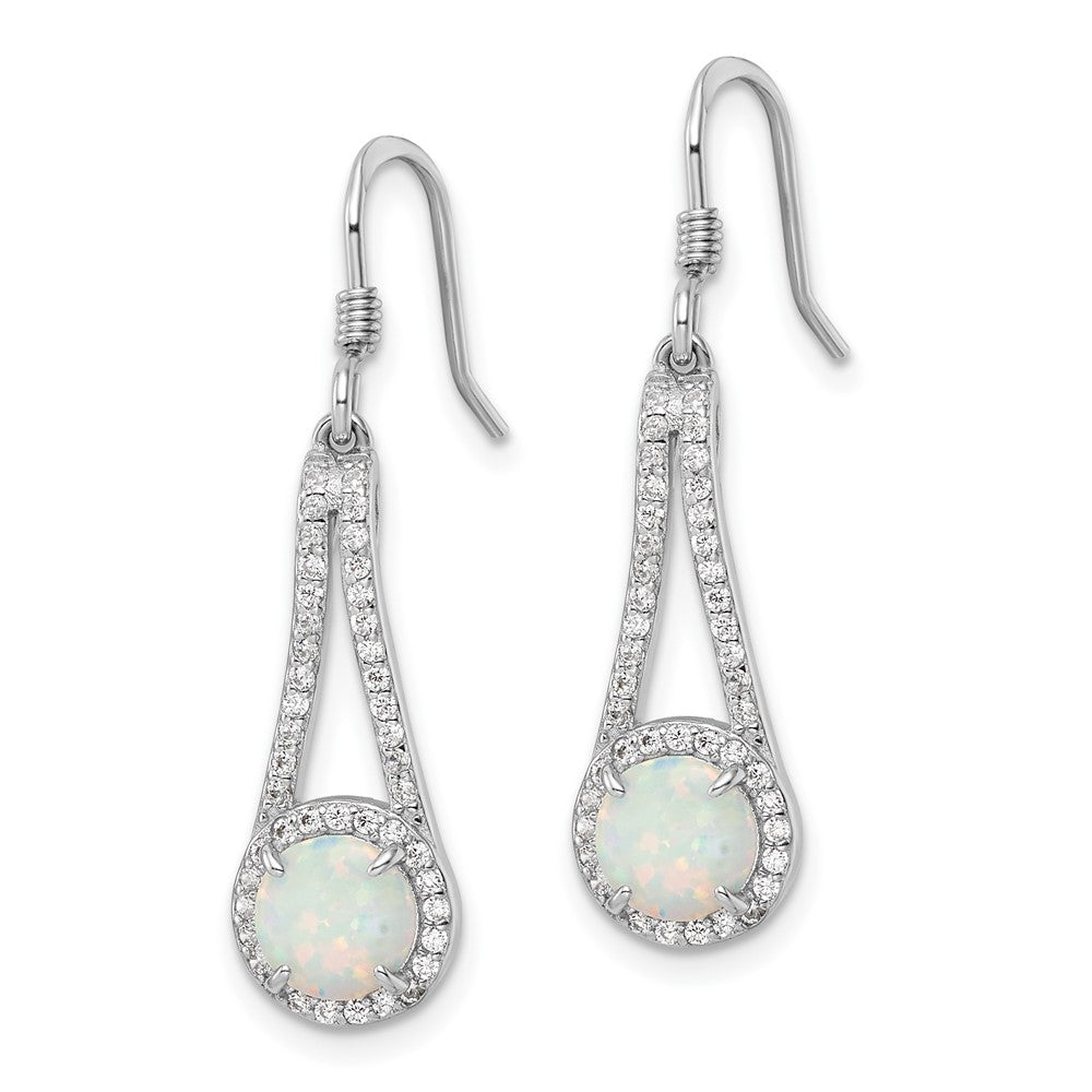 QE15805 Sterling Silver Rhodium-plated CZ & White Created Opal Dangle Earrings