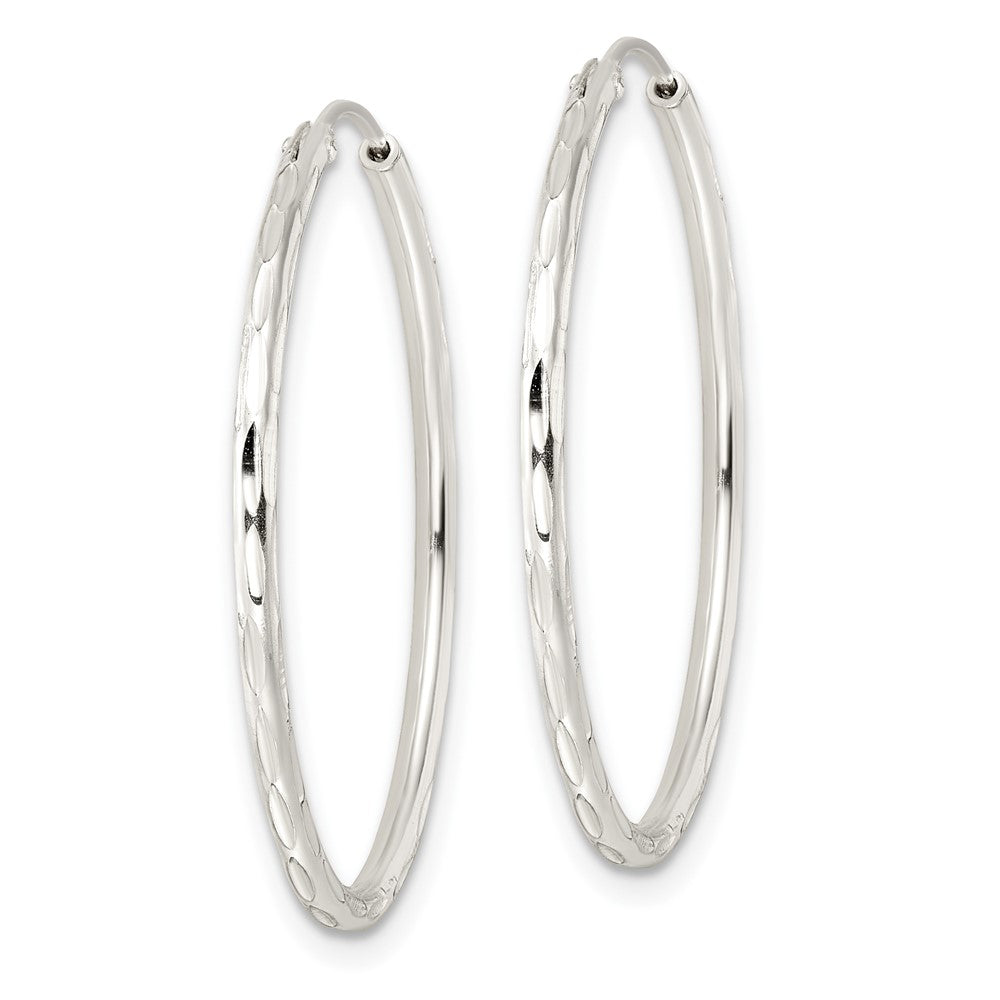 QE15810 Sterling Silver Diamond-cut 1.5x30mm Endless Tube Hoop Earrings