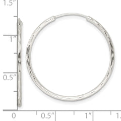 QE15810 Sterling Silver Diamond-cut 1.5x30mm Endless Tube Hoop Earrings