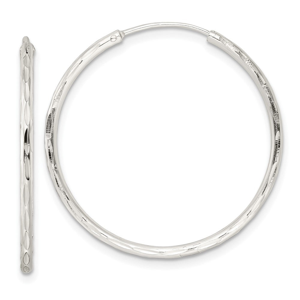 QE15810 Sterling Silver Diamond-cut 1.5x30mm Endless Tube Hoop Earrings