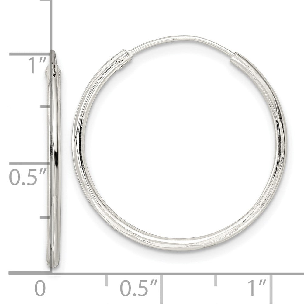 QE15815 Sterling Silver Diamond-cut 1.5x25mm Endless Tube Hoop Earrings