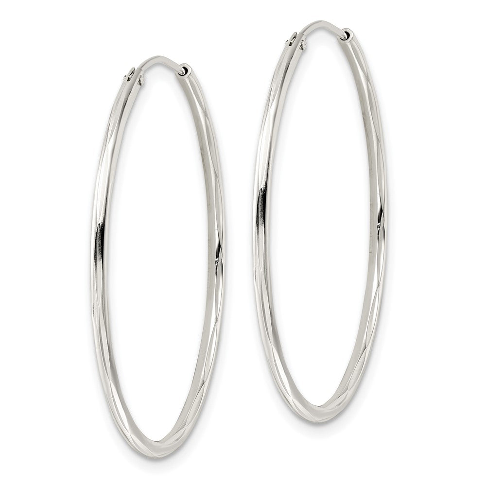 QE15816 Sterling Silver Diamond-cut 1.5x35mm Endless Tube Hoop Earrings