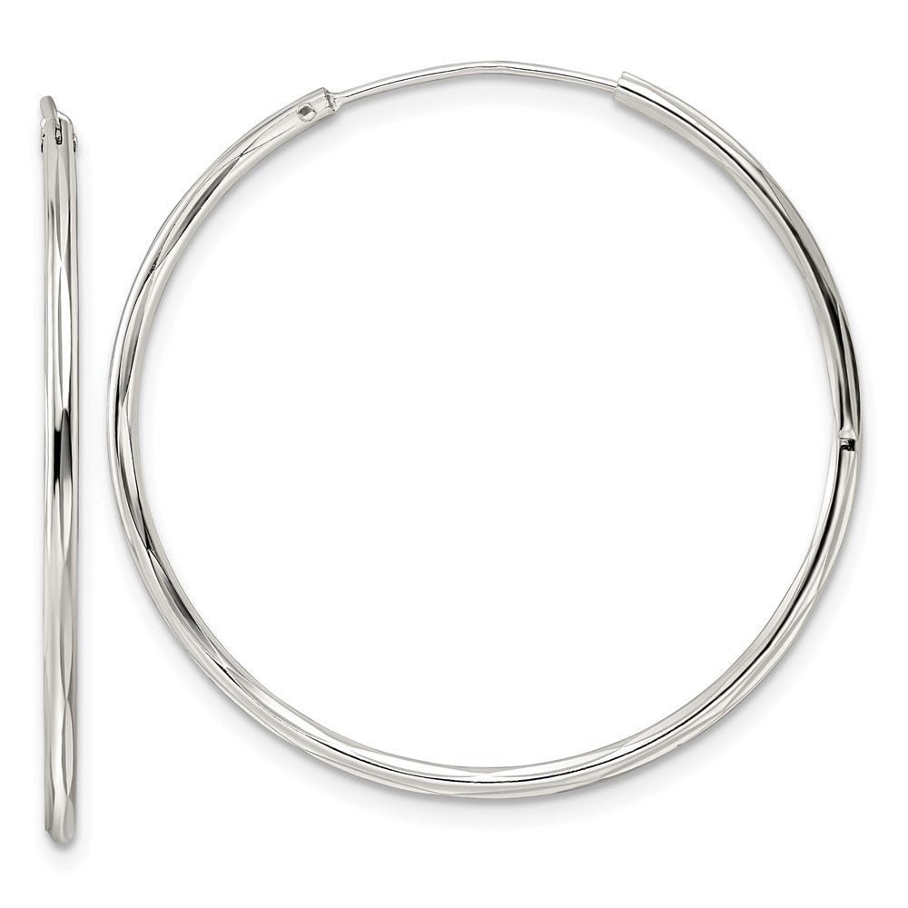 QE15816 Sterling Silver Diamond-cut 1.5x35mm Endless Tube Hoop Earrings