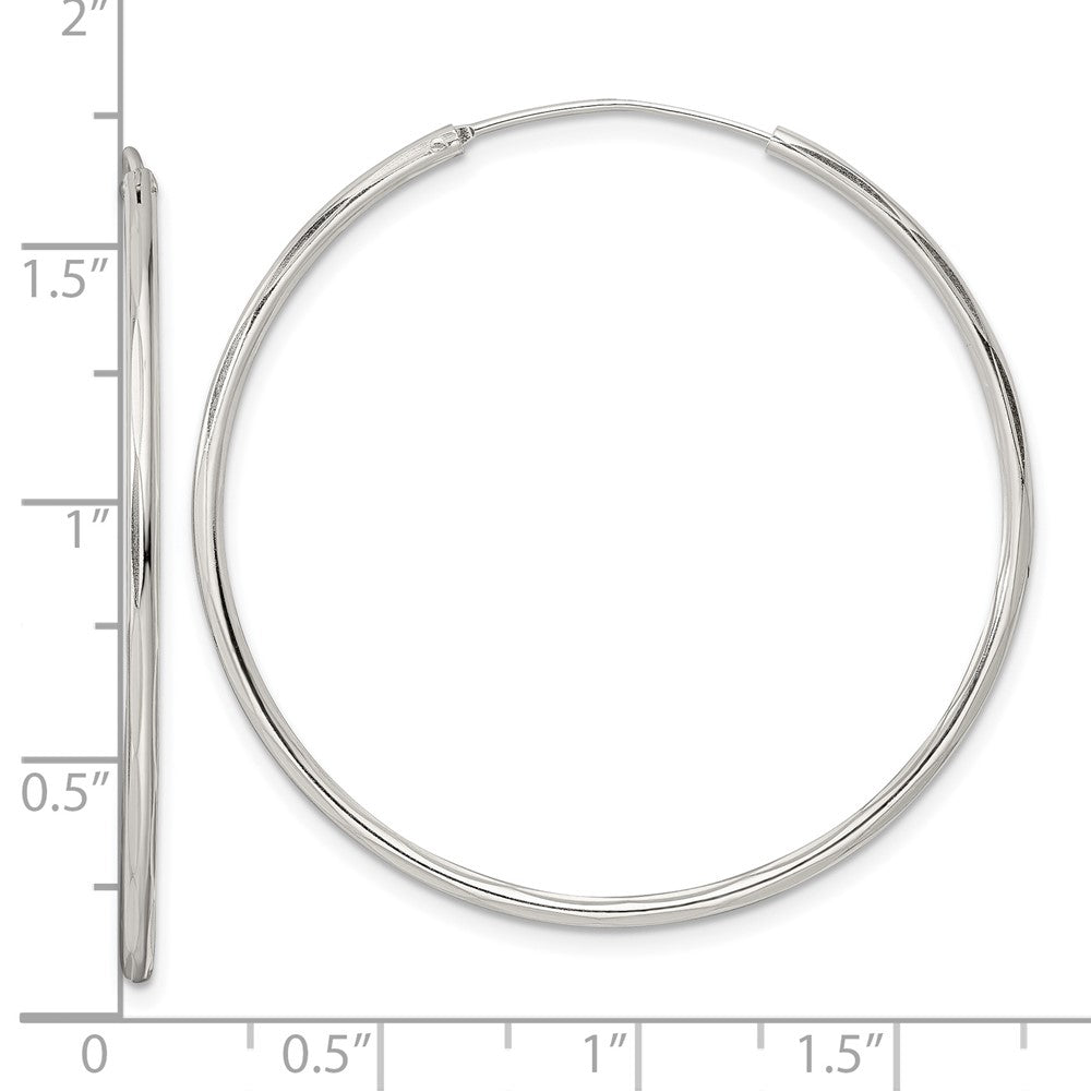 QE15817 Sterling Silver Diamond-cut 1.5x40mm Endless Tube Hoop Earrings