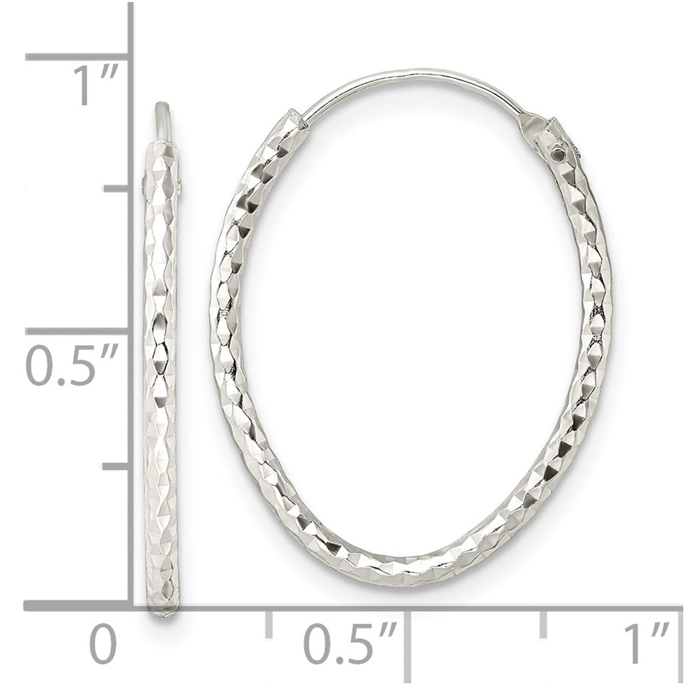 QE15821 Sterling Silver Polished D/C Oval Endless Hoop Earrings