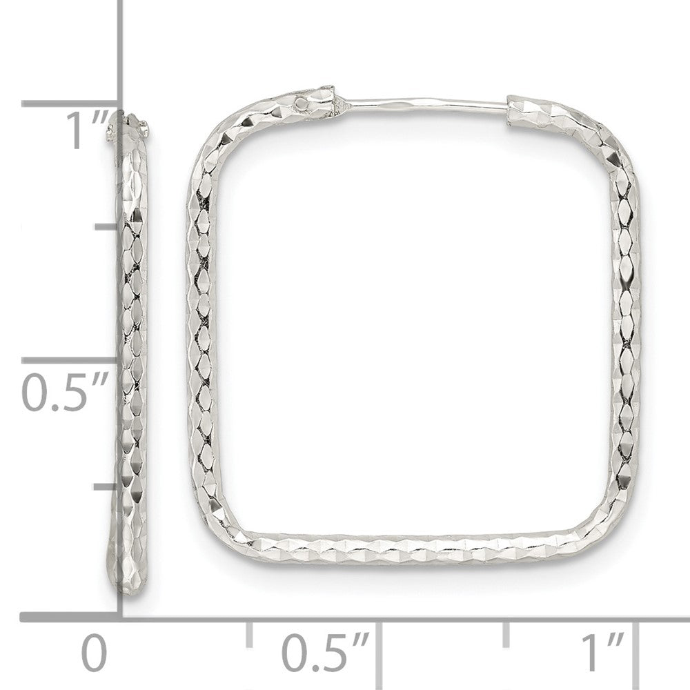 QE15829 Sterling Silver Polished D/C Square Endless Hoop Earrings