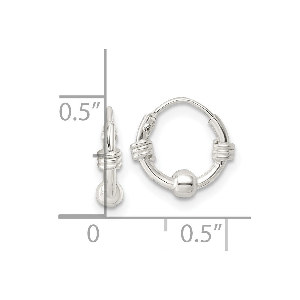QE15832 Sterling Silver Polished Beaded Circle Endless Hoop Earrings