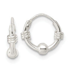 QE15832 Sterling Silver Polished Beaded Circle Endless Hoop Earrings