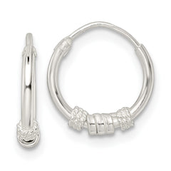 QE15833 Sterling Silver Polished Beaded Circle Endless Hoop Earrings