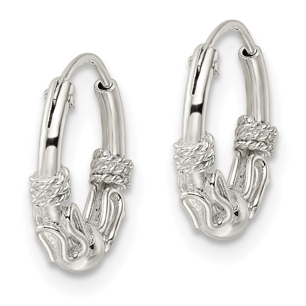QE15834 Sterling Silver Polished Beaded Circle Endless Hoop Earrings