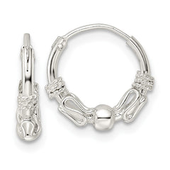 QE15834 Sterling Silver Polished Beaded Circle Endless Hoop Earrings