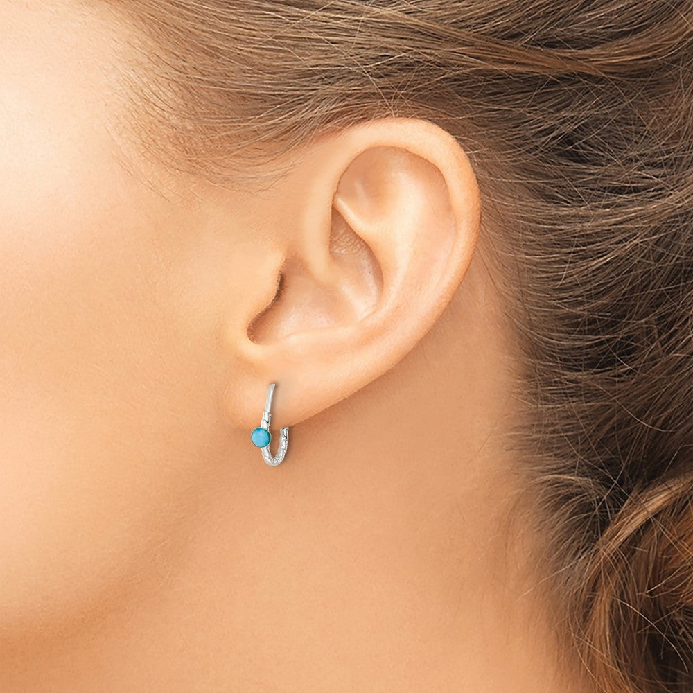 QE15835 Sterling Silver Polished Turquoise Endless Hoop Earrings