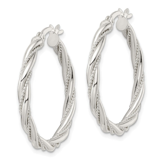QE15841 Sterling Silver Polished Twisted Rope Hoop Earrings