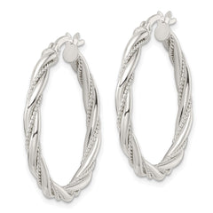 QE15841 Sterling Silver Polished Twisted Rope Hoop Earrings