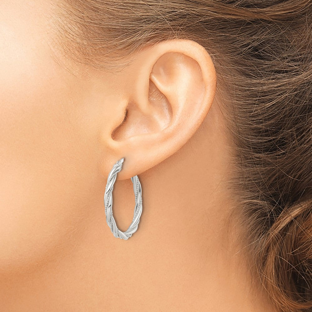 QE15841 Sterling Silver Polished Twisted Rope Hoop Earrings