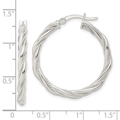 QE15841 Sterling Silver Polished Twisted Rope Hoop Earrings
