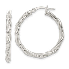 QE15841 Sterling Silver Polished Twisted Rope Hoop Earrings
