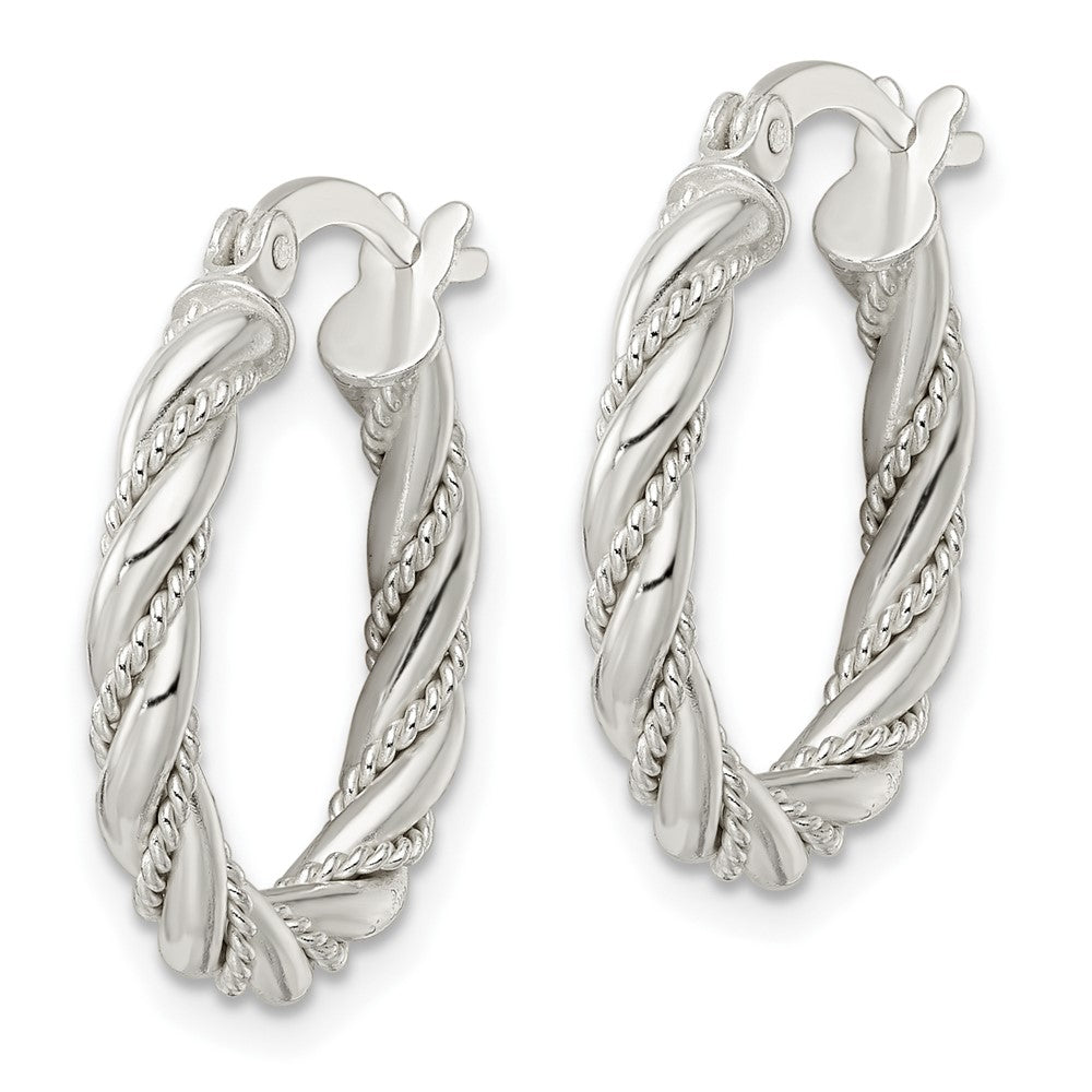 QE15843 Sterling Silver Polished Twisted Rope Hoop Earrings