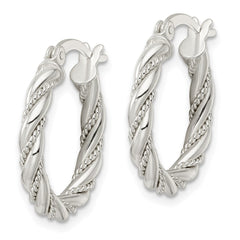 QE15843 Sterling Silver Polished Twisted Rope Hoop Earrings