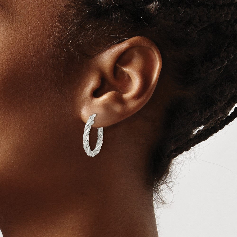 QE15843 Sterling Silver Polished Twisted Rope Hoop Earrings