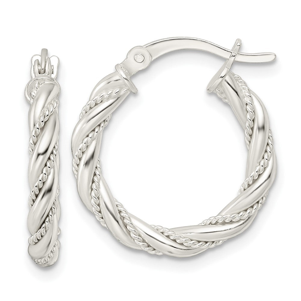 QE15843 Sterling Silver Polished Twisted Rope Hoop Earrings