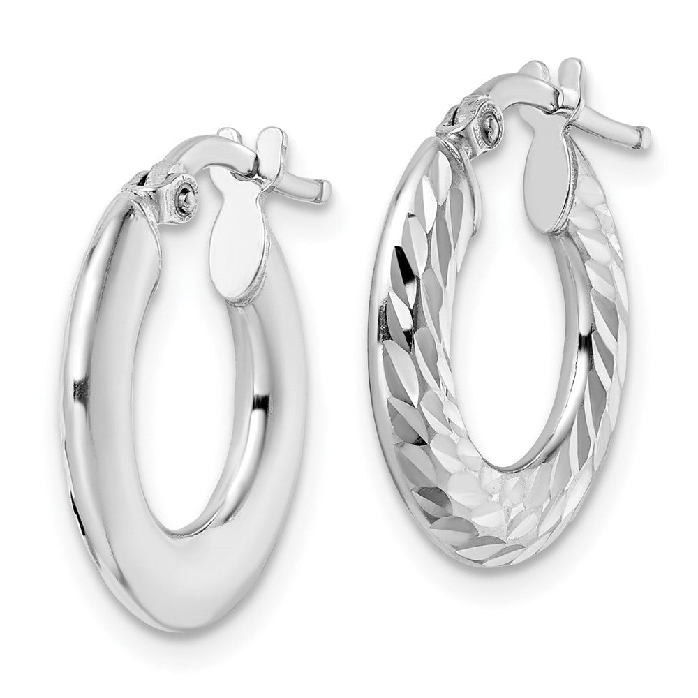 QE15849 Sterling Silver Rhodium-plated 2x18mm D/C Knife-edge Tube Hoop Earrings