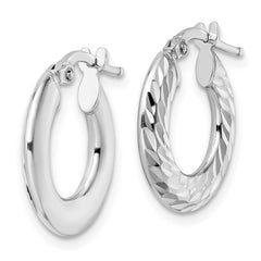 QE15849 Sterling Silver Rhodium-plated 2x18mm D/C Knife-edge Tube Hoop Earrings